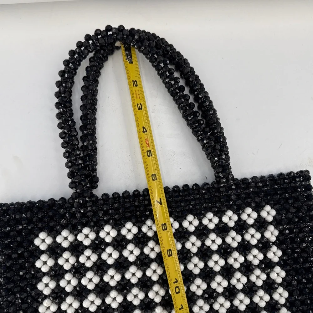 Trouvé White Black Floral Top Handled Beaded Purse Bag Nordstrom